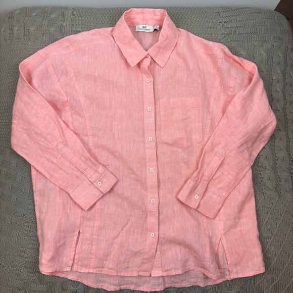 Vineyard Vines Coral Cotton Oversized Button Down Shirt ~ 2 - Picture 1 of 11
